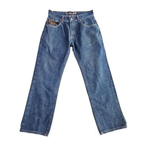 Old Skool Jeans Men's Size 34x30 Wide Leg Denim Pants Y2K Embroidered Pockets